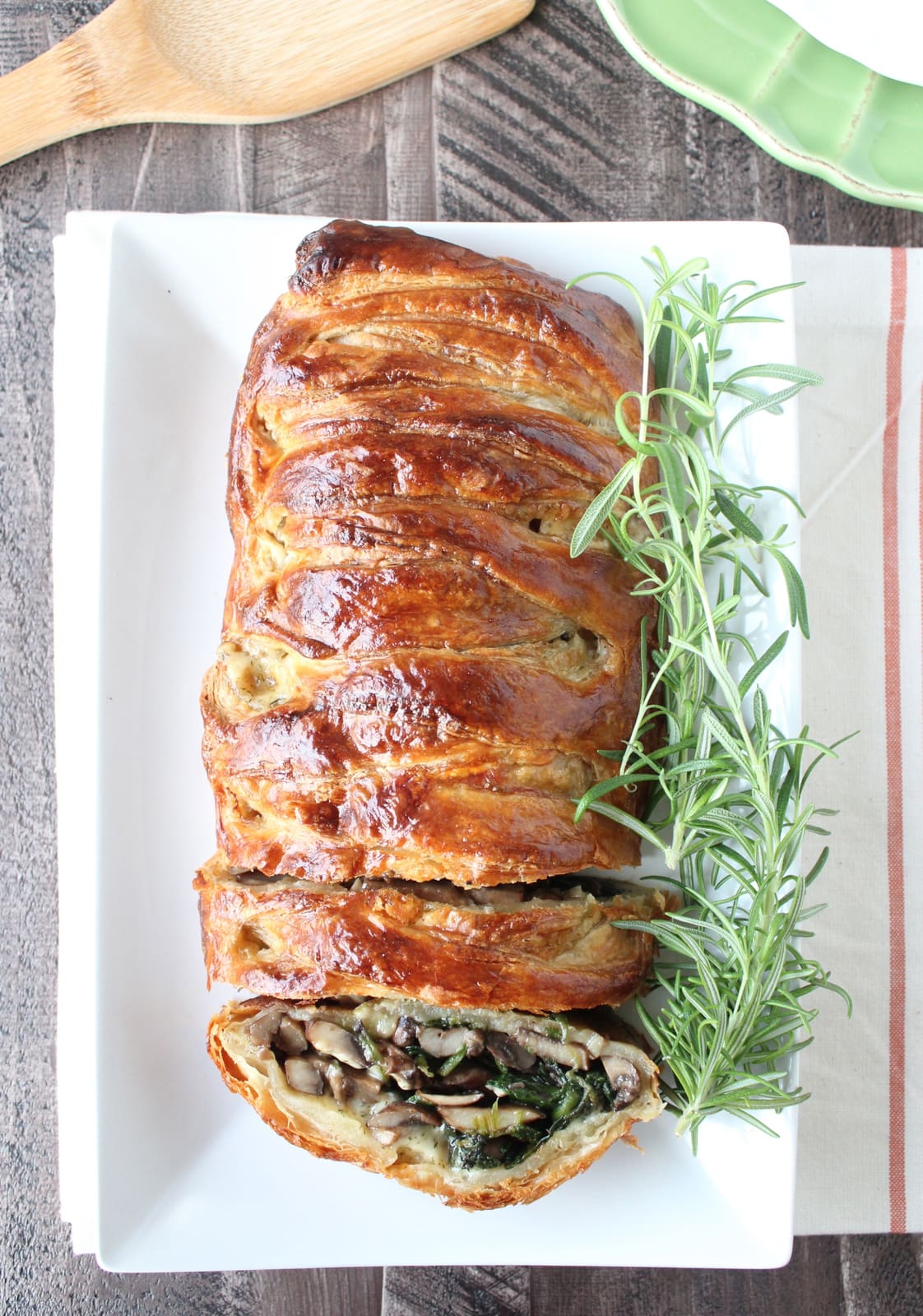 baked puff pastry filled with mushrooms and spinach