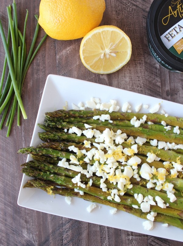 Garlic Lemon Grilled Asparagus with Feta Cheese