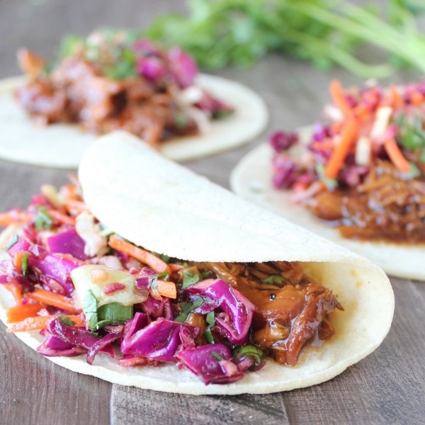 Korean BBQ Chicken Tacos with Asian Slaw