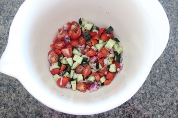 Cucumber Tomato Salsa in large mixing bowl