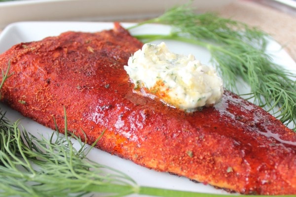 blackened grilled salmon with lemon herb compound butter