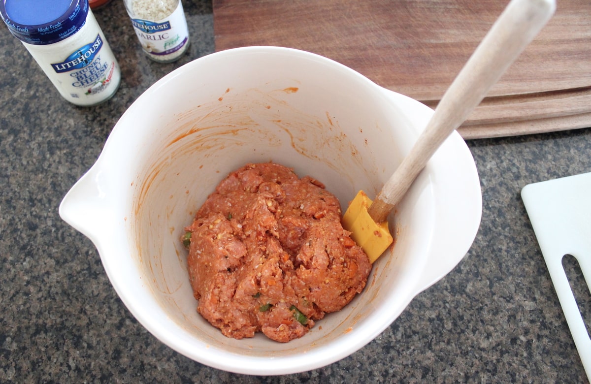 turkey meatball mixture in a white bowl