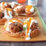 Grilled Buffalo Turkey Meatballs, blue cheese dressing & buffalo sauce make the ultimate meatball sub, perfect for an easy weeknight dinner or game day!