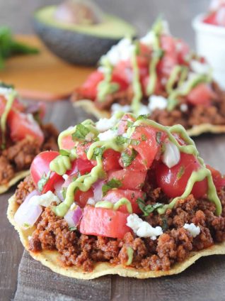 Chorizo Tostadas with Watermelon Serrano Salsa