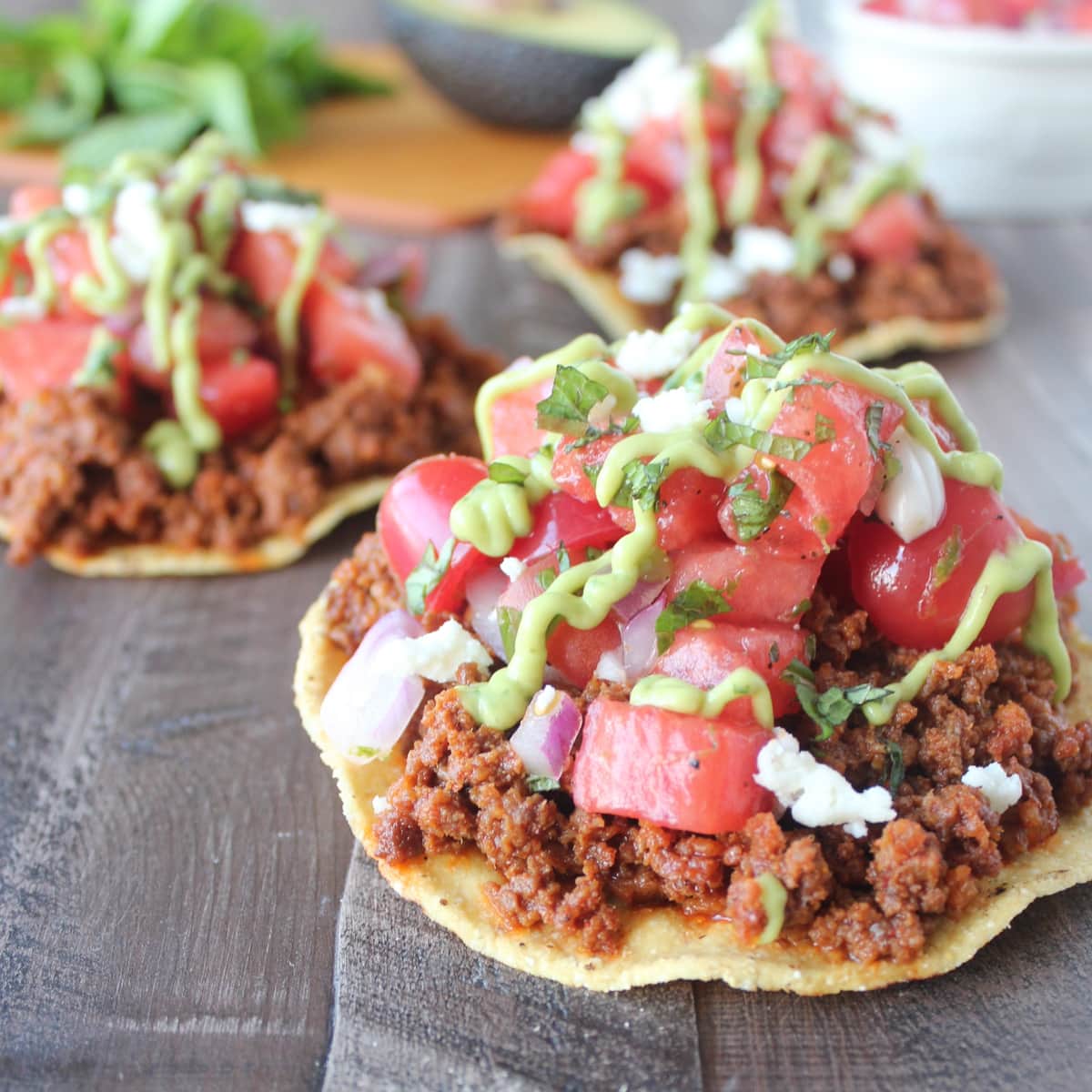 Chorizo Tostadas with Watermelon Serrano Salsa