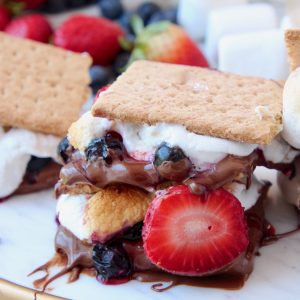 Smores with strawberries and blueberries