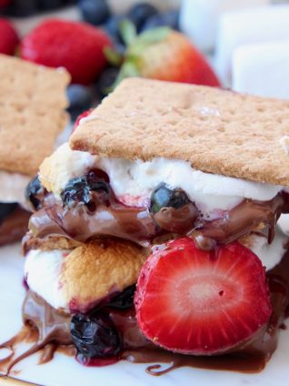 Smores with strawberries and blueberries