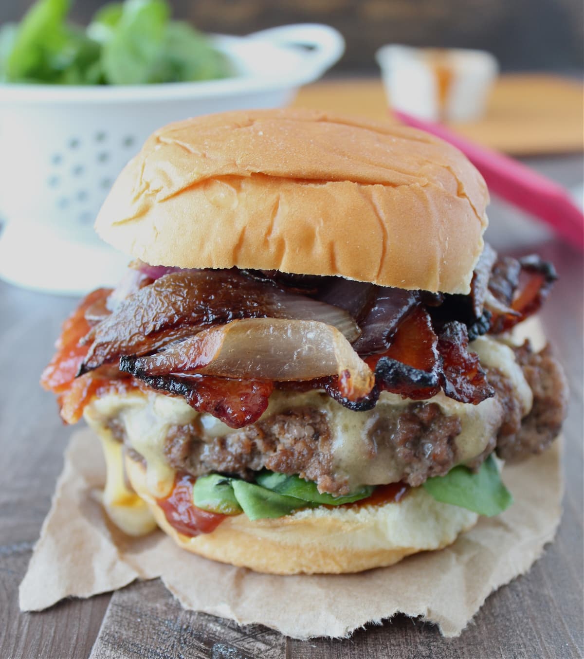 BBQ & Bacon Brisket Burger with Candied Bacon