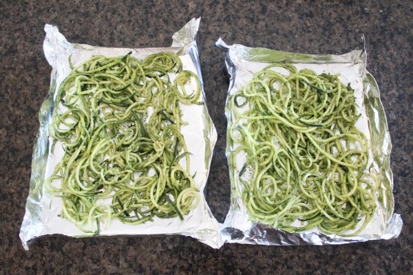Pesto Baked Salmon with Zucchini Noodle Foil Dinner Recipe