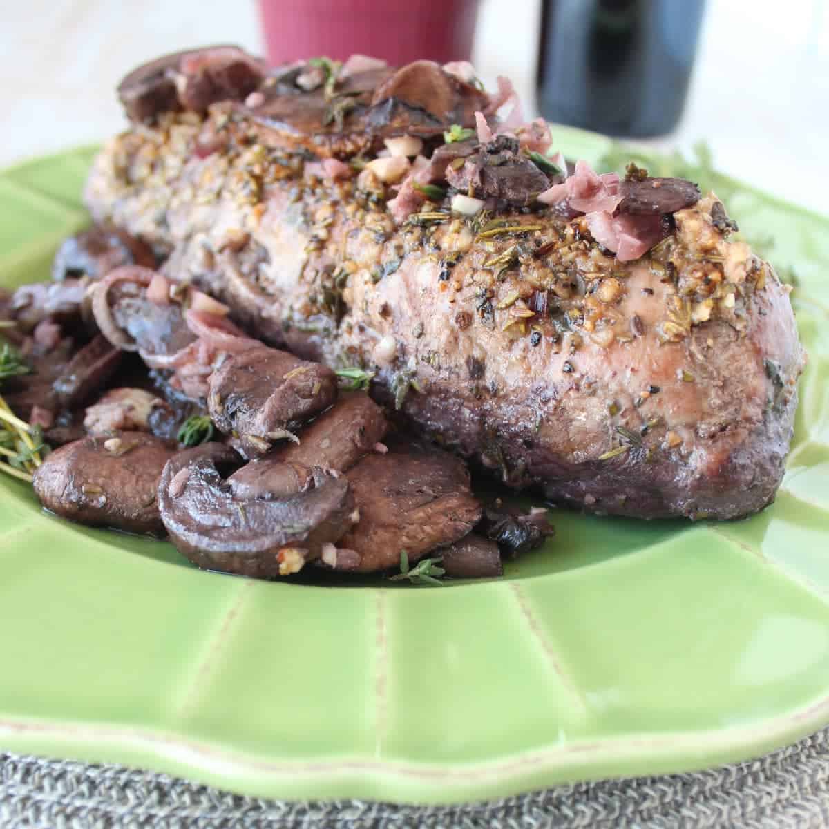 Herb Rubbed Pork Tenderloin In Red Wine Mushroom Sauce 9746