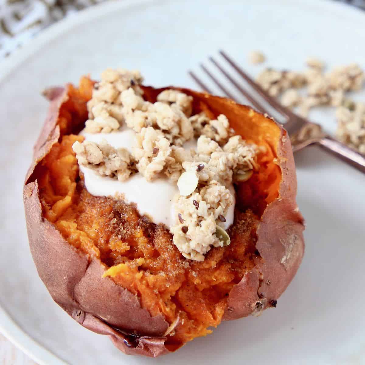 Healthy Breakfast Sweet Potatoes with Granola