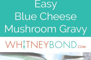 Adding blue cheese to mushroom gravy makes a creamy and flavorful gravy recipe that's perfect on top of sliced roasted turkey breast.