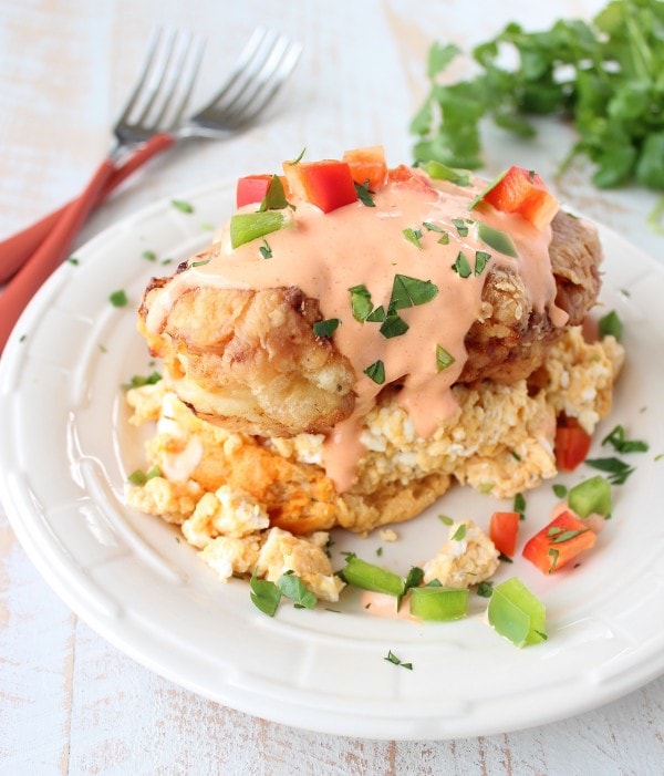 Buffalo Fried Chicken Eggs Benedict