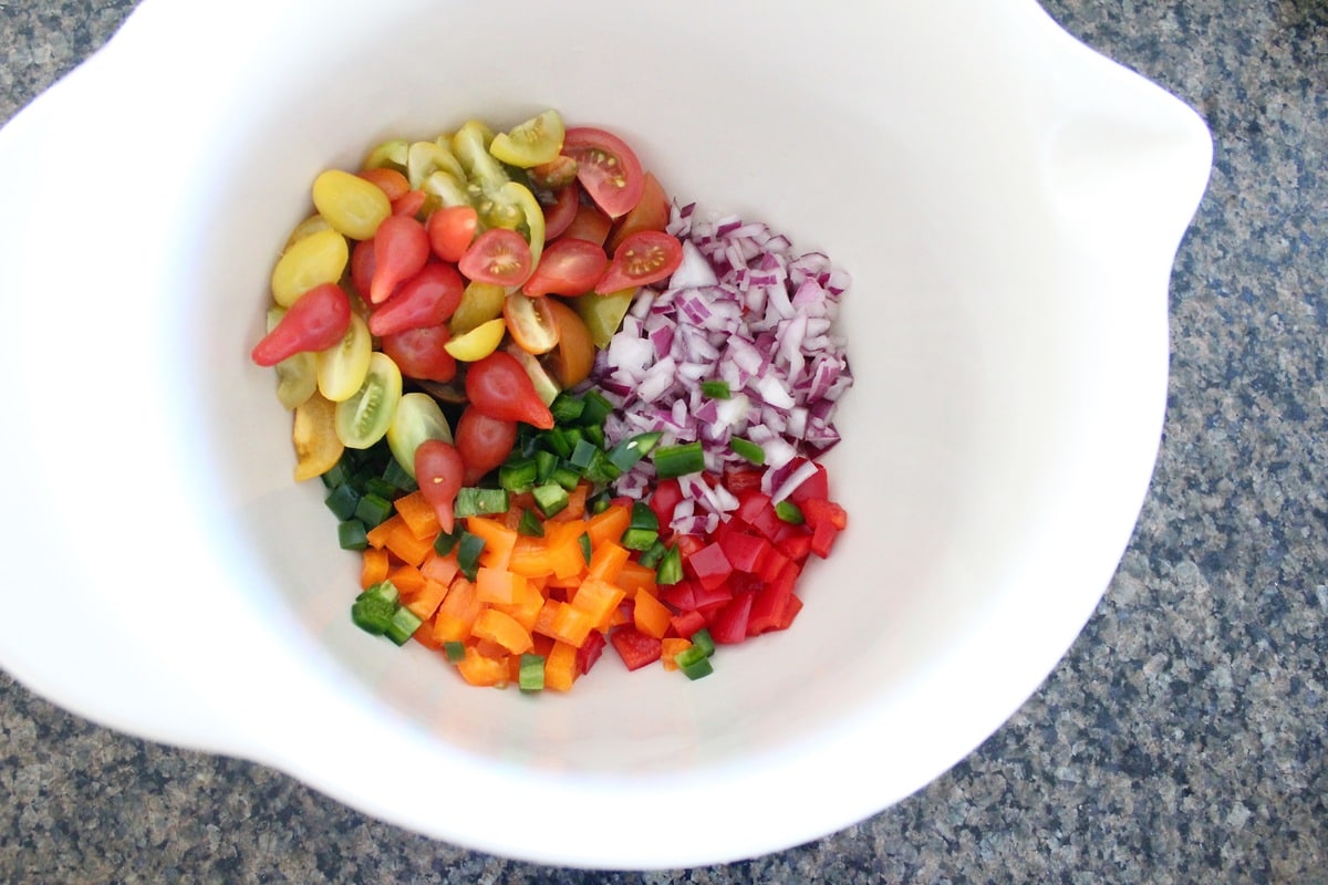 diced vegetables in large bowl