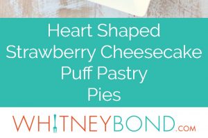 Strawberry cheesecake filling is wrapped up in heart shaped puff pastry dough in this mini strawberry cheesecake pie recipe, perfect for Valentine's Day!