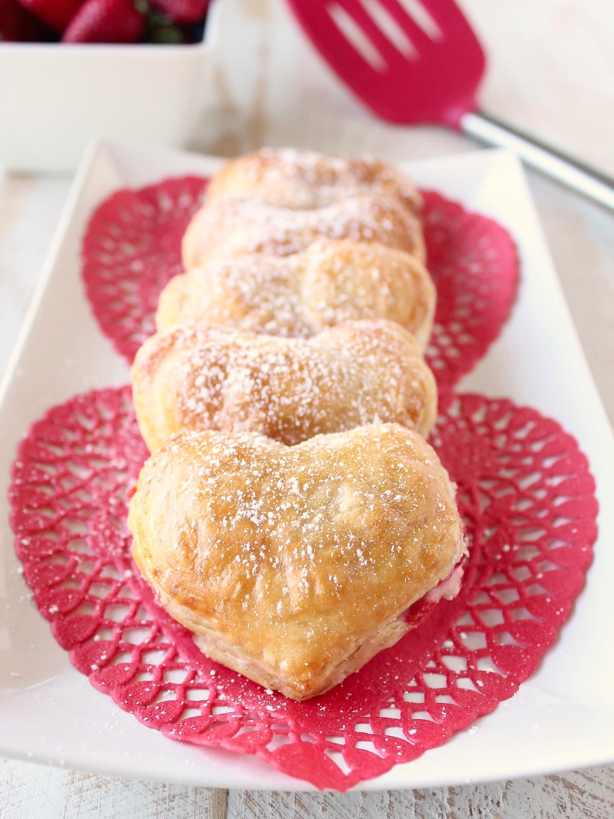 Heart Shaped Strawberry Cheesecake Puff Pastry Pies
