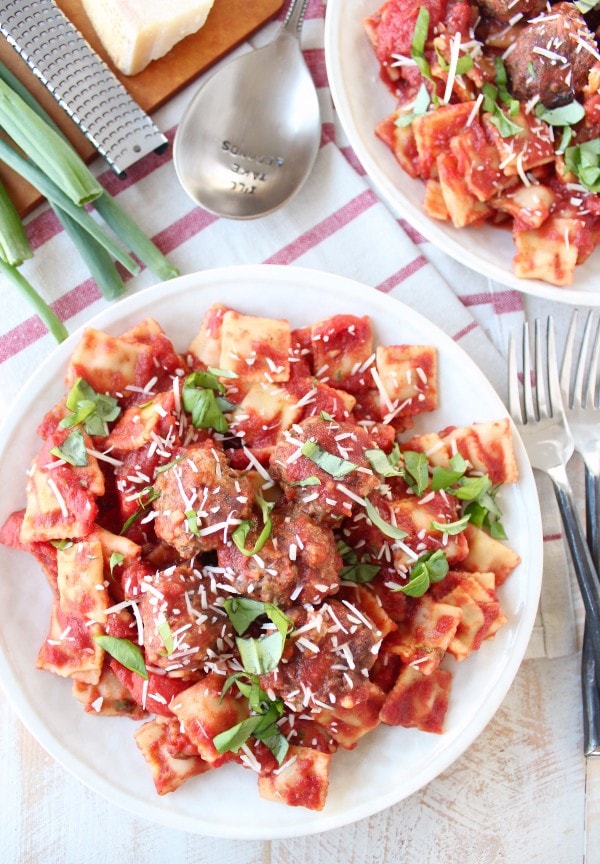 Slow Cooker Italian Meatballs, Marinara & Mini Raviolis