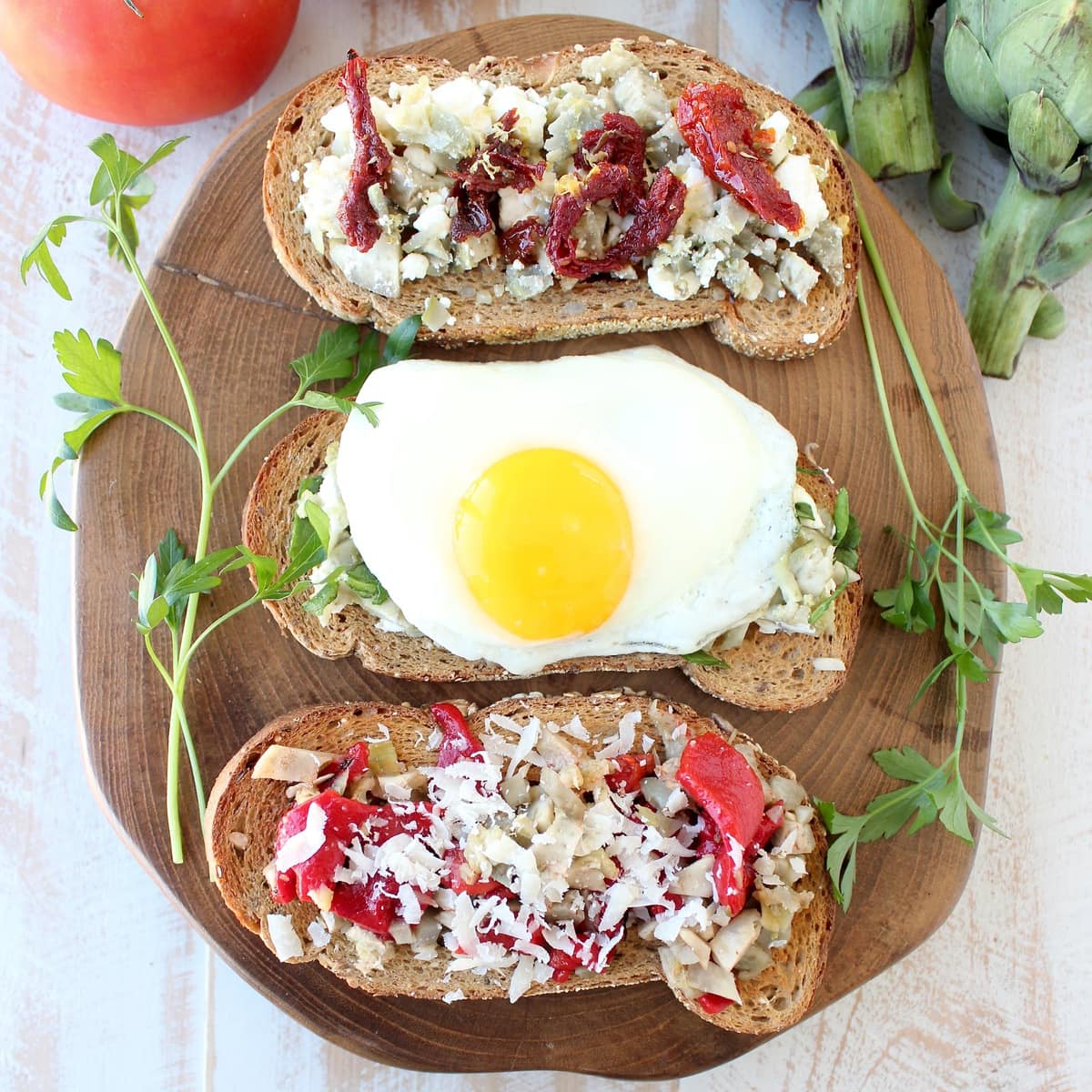 Artichoke Toast 3 Ways