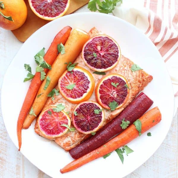 Blood Orange Baked Salmon And Carrots