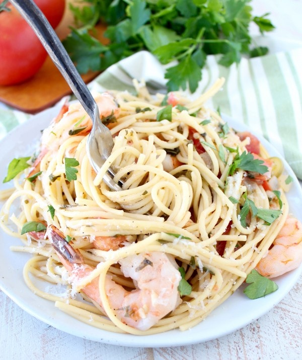 One Pot Tuscan Shrimp Scampi Pasta Recipe