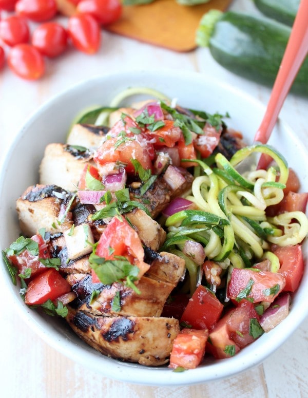 Bruschetta Grilled Chicken Zoodle Bowls