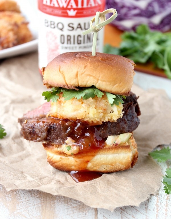 Hawaiian Surf and Turf Sliders with Pineapple Slaw