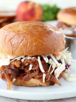 Slow Cooker Peach BBQ Pulled Pork Sandwich Recipe