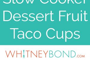 This scrumptious crock pot dessert is made by filling easy, homemade taco cups with slow cooked summer fruit, vanilla ice cream and caramel syrup!