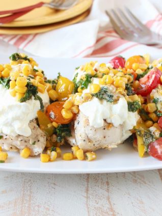 Cheesy Chicken with Kale Corn Succotash Recipe