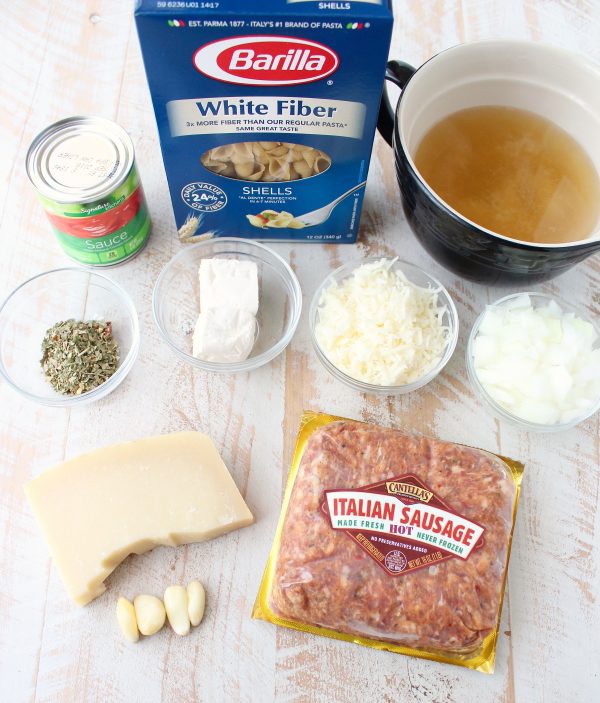 One Pot Italian Sausage Shells and Cheese Recipe Ingredients