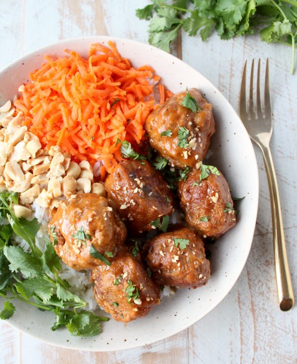 Slow Cooker Thai Peanut Turkey Meatballs