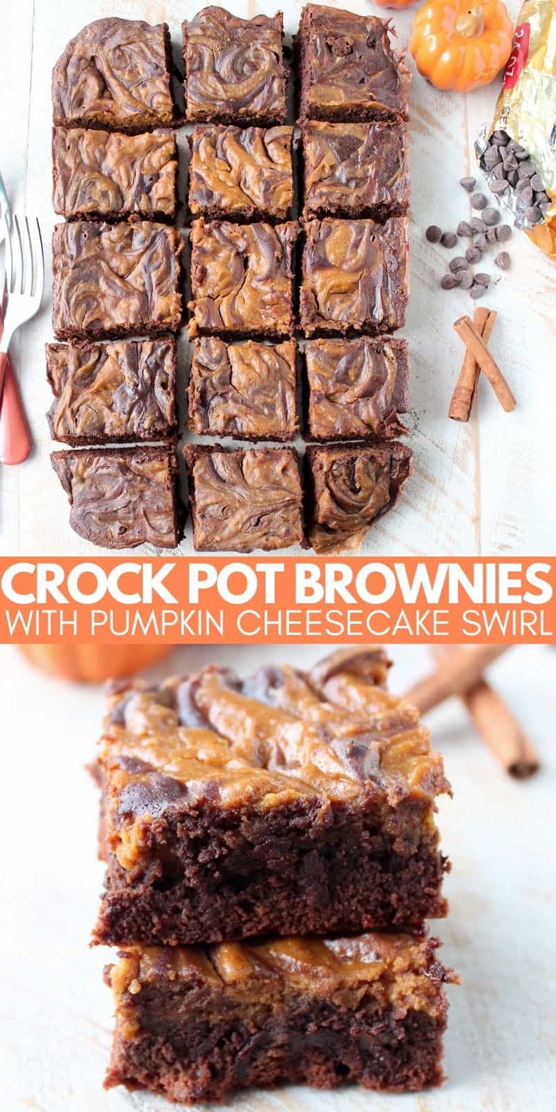 Crock Pot Brownies with a Pumpkin Cheesecake Swirl - WhitneyBond.com