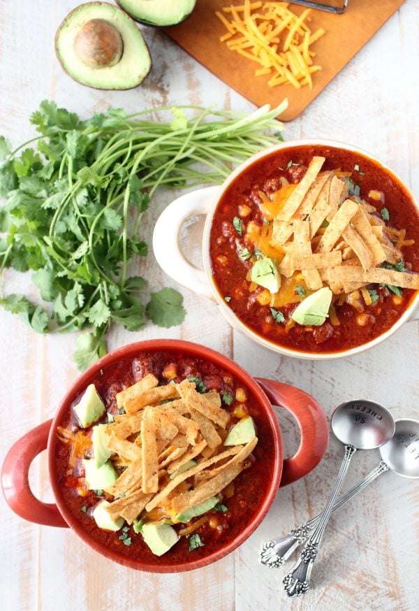 Chorizo sausage and corn chili is a spicy, flavorful slow cooker recipe, perfect for cool fall and winter days!