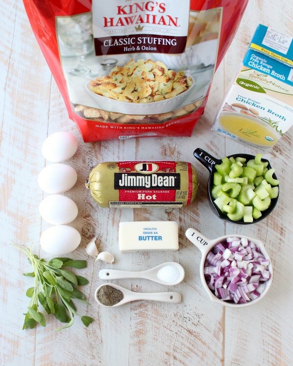 Ingredients needed to make sausage stuffing