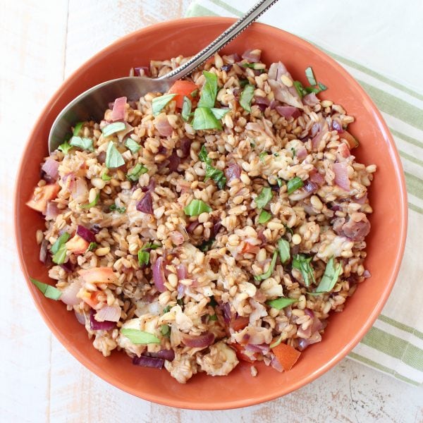 This farro recipe combines the nutty Italian grain with prosciutto, pine nuts and provolone for an easy and delicious main or side dish.