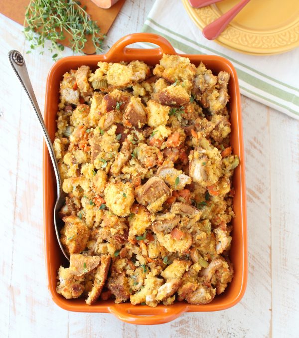 The most delicious and easy Gluten Free Stuffing Recipe made with gluten free cornbread, white bread and sweet potatoes!