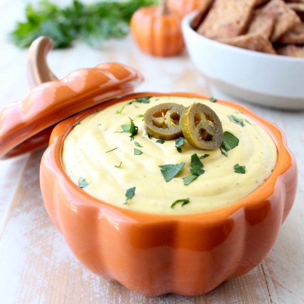 This creamy, sweet and spicy Jalapeno Pumpkin Dip recipe is an easy 5 minute appetizer that's vegetarian, gluten free and perfect for parties!
