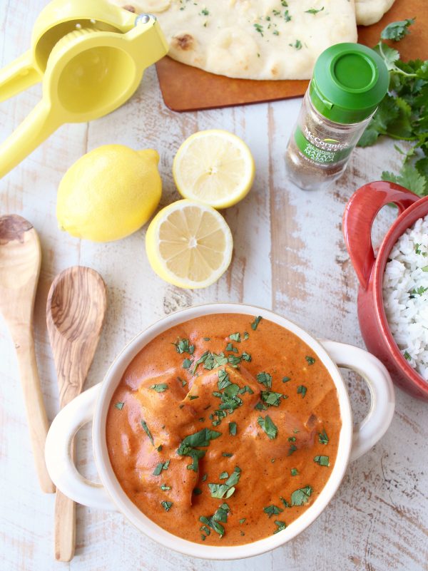 This 30 Minute Indian Butter Chicken recipe is a quick & easy twist on a classic Indian dish that's perfect served with cilantro rice & garlic naan!