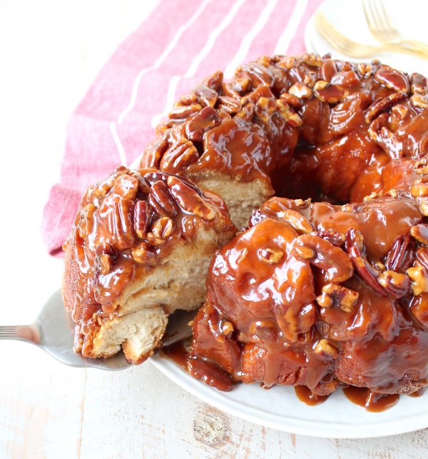 Salted caramel and pecans are added to this easy Monkey Bread Recipe that makes the most decadent, melt-in-your-mouth breakfast or brunch!