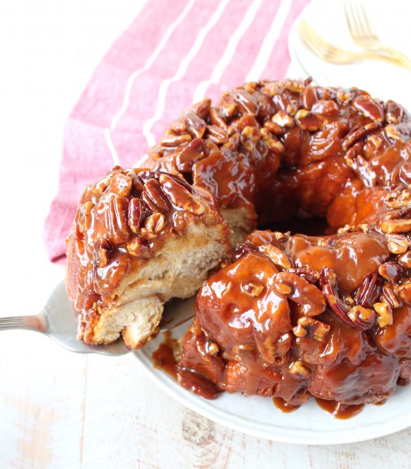 Salted caramel and pecans are added to this easy Monkey Bread Recipe that makes the most decadent, melt-in-your-mouth breakfast or brunch!