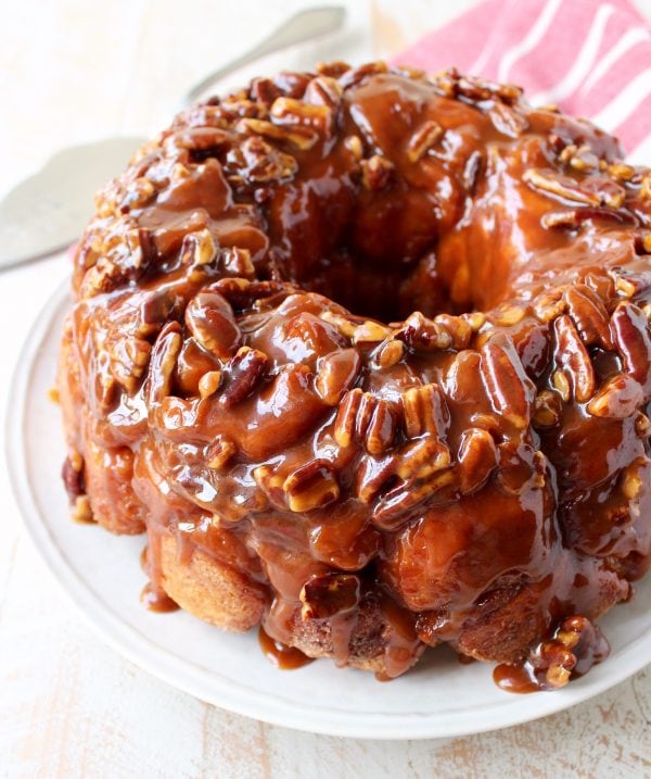 Salted caramel and pecans are added to this easy Monkey Bread Recipe that makes the most decadent, melt-in-your-mouth breakfast or brunch!