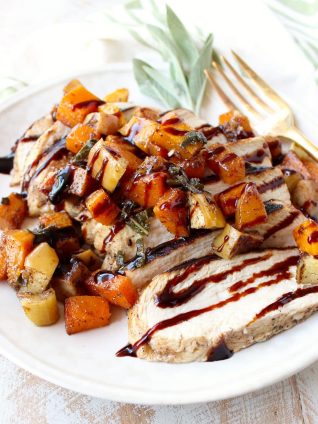 Butternut Squash Apple Bruschetta tops balsamic grilled chicken in this delicious grilled bruschetta chicken recipe, made in only 29 minutes!