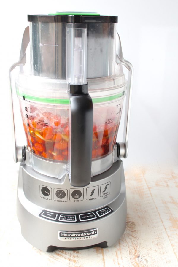 roasted cherry tomatoes in a food processor