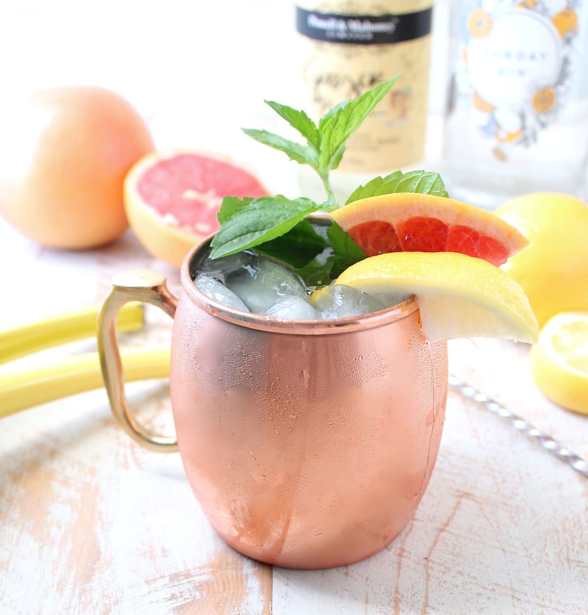 This delicious twist on a gin mule combines tart grapefruit juice with sweet sparkling wine for a refreshing cocktail that's also so easy to make!