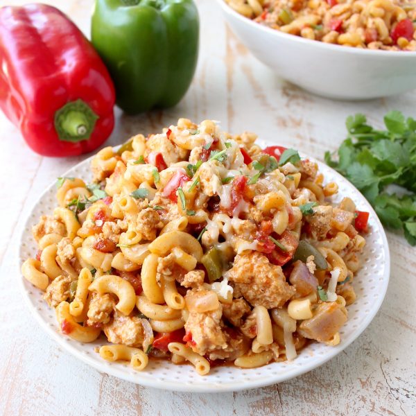 In one pot and only 29 minutes, prepare a delicious chicken fajita pasta dish that will easily become a weeknight family favorite! 