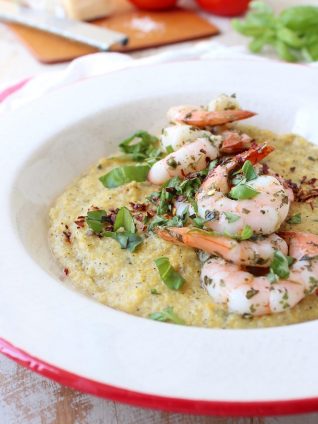 This Gluten Free Italian Shrimp & Polenta Recipe is made entirely in a rice cooker & steamer in only 29 minutes for an easy meal with very little clean up!