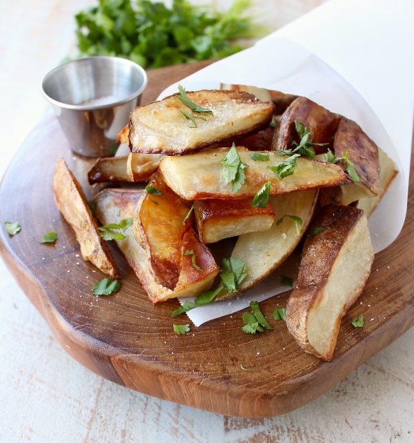 Roasted salt and vinegar potatoes are a super simple side dish that's gluten free and vegan, and takes only about 5 minutes to prep!