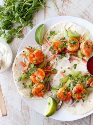 Buffalo Shrimp Tacos are an easy weeknight meal, made in just 15 minutes! They're also perfect for celebrating Taco Tuesday or Cinco De Mayo!