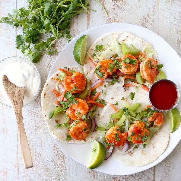 Buffalo Shrimp Tacos are an easy weeknight meal, made in just 15 minutes! They're also perfect for celebrating Taco Tuesday or Cinco De Mayo!