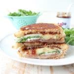 This Provolone Grilled Cheese Sandwich recipe is filled with prosciutto, blue cheese, arugula & fig jam for a flavorful, delicious & filling sandwich!